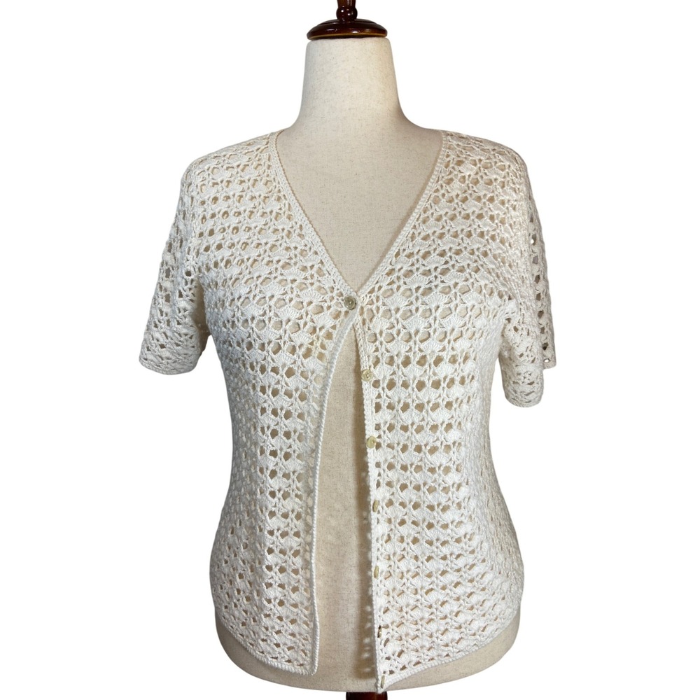 Uniform John Paul Richard Cream Crochet Cardigan Short Sleeve Ramie Cotton L